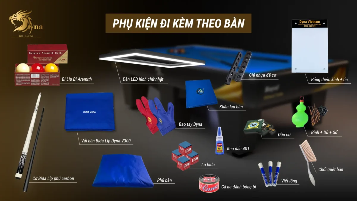 Phụ kiện cao cấp đi kèm khi mua bàn bida Libre DYNA ROYAL V1 chính hãng | Dyna Vietnam