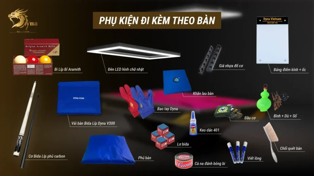 Phụ kiện đi kèm khi mua bàn bida Libre DYNA VIGOR chính hãng | Dyna Vietnam