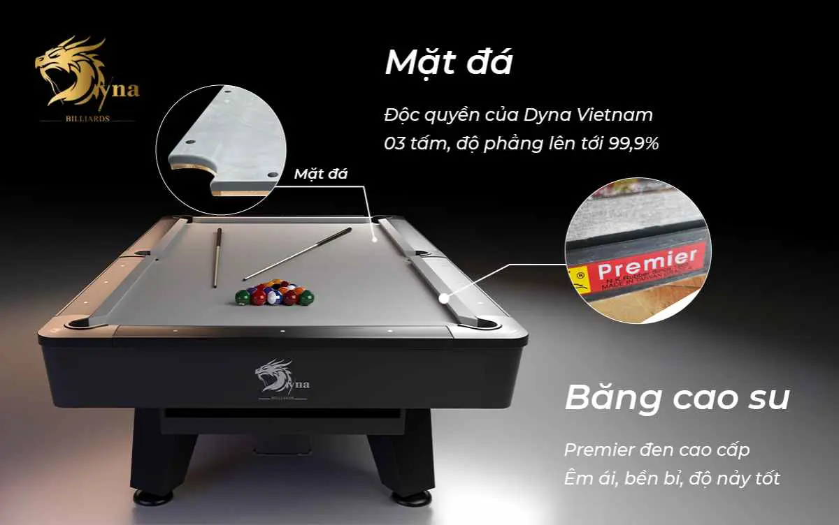 Mặt đá và băng cao su bàn bida lỗ Dyna Fusion