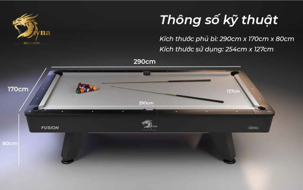 Thông tin kỹ thuật của bàn bida lỗ Dyna Fusion